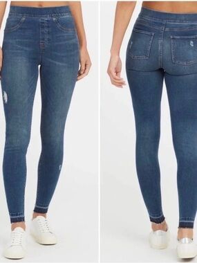 Spanx skinny jeans raw hem pull on